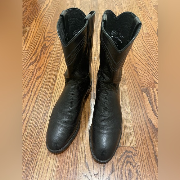 Men Justin Boots black smooth ostrich boots - round toe - Picture 1 of 7